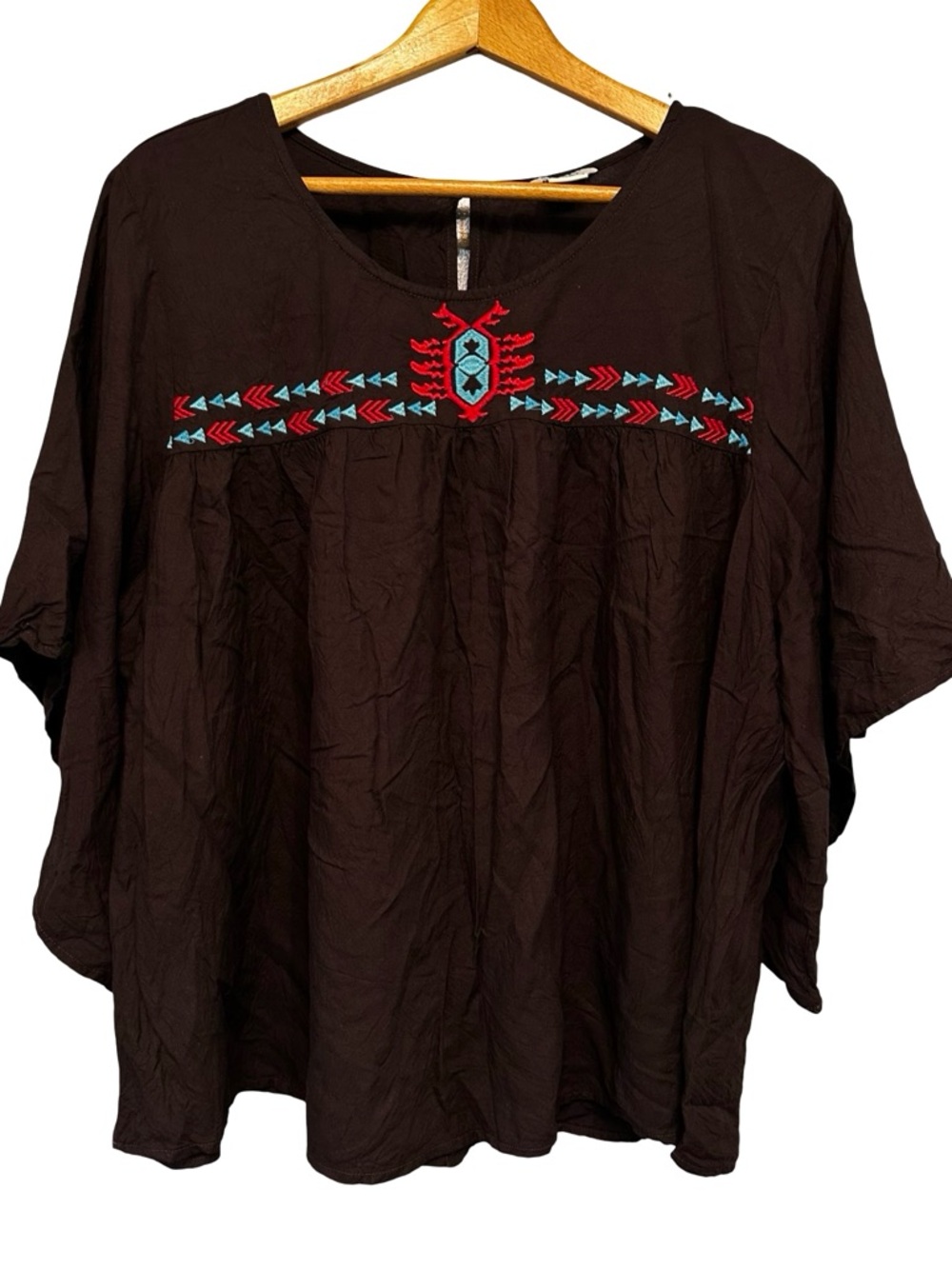 Ariat Boho Western Embroidered Blouse XL Brown Top Southwestern Tribal Detail